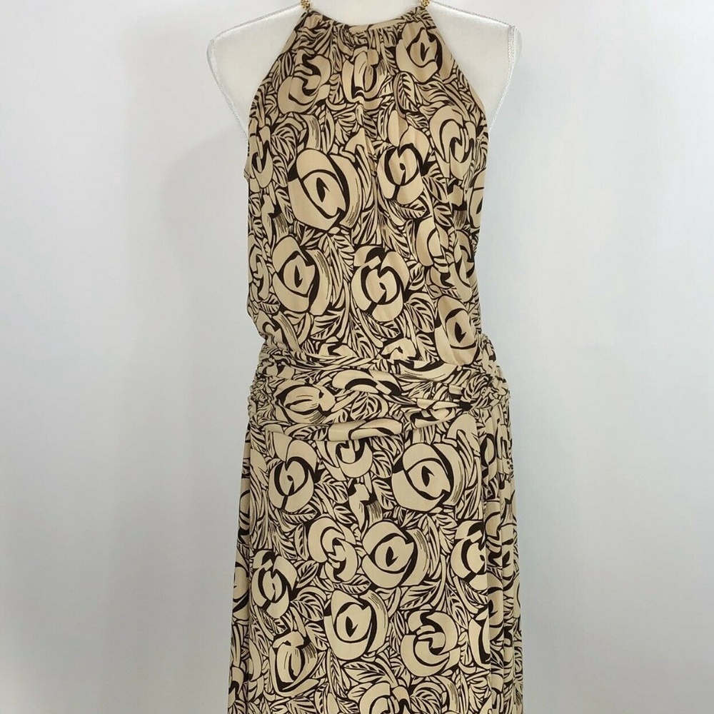 Adrianna Papell Womens Brown Floral Halter Dress